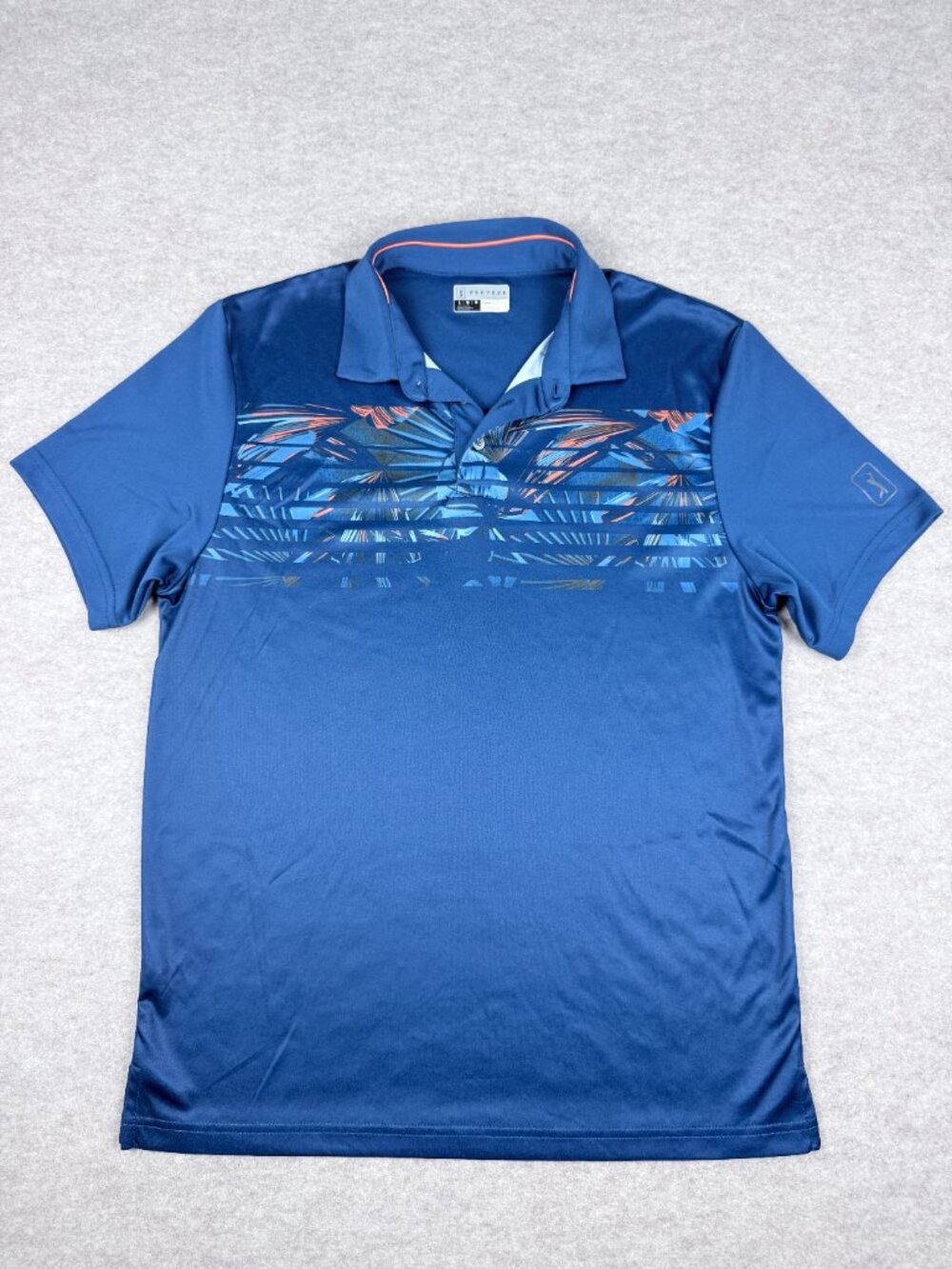 PGA Tour Engineered Tropical Print Athletic Fit Polo Men's Shirt Large
